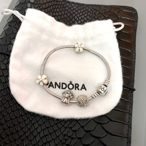 Pandora Bracelet with two clips and two charms.
